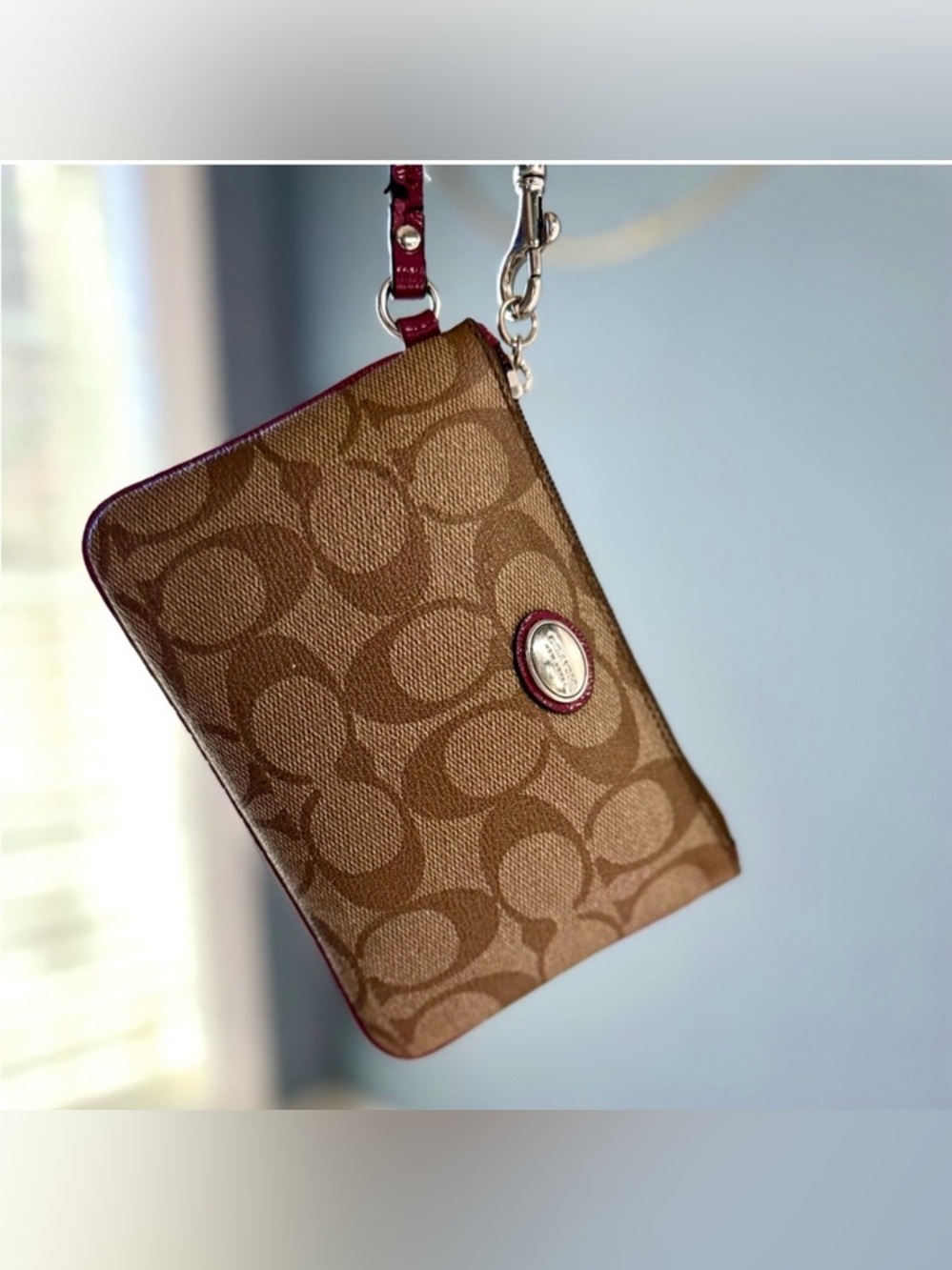 Coach Brown Signature Wristlet with Purple Trim & Interior - Picture 5 of 5